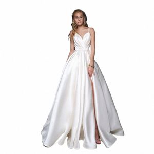 fi Satin Wedding Dr 2023 Custom Size Sexy Spaghetti Straps Ruched Pleats A Line Simple Bridal Gowns Vestido De Noiva E4L0#