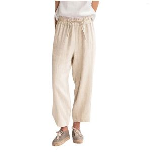 Womens Pants Capris Summer Solid Color Casual Loose Pocket Cotton Linen Nine Minute Pantalones De Mujer Ropa Drop Delivery Apparel Clo Otyoe