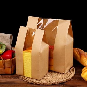 Kraft Paper With Window Bread Packaging Bags Oil-proof Breakfast Breat Supplies Party Food Toast Clear Celebrate