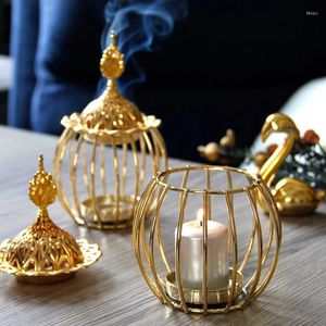 Candle Holders Arabian Gold Incense Burner Creative Birdcage Shape Metal Holder Middle East Arab Style Iron Aroma Diffuser Burne