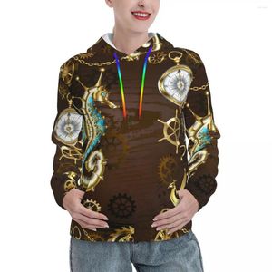 Kadın Hoodies Golden Steampunk Mekanik Denizatı Hip Hop Sweatshirts ile Uzun Kollu Sokak Giyim Kazak Hoodie