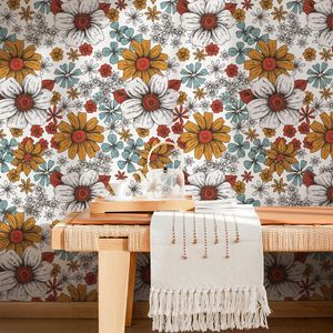 Wallpapers Yellow Flower Peel And Stick PVC Wallpaper Retro Floral Self Adhesive For Home Bedroom Waterproof Cabinet Sticker