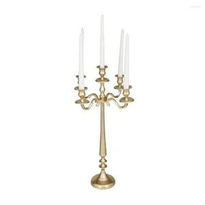 Candle Holders DecMode Traditional Five Tulip Shaped Candelabra Style Holder 13"W X 24"H With Aluminum Gold Polished Finish