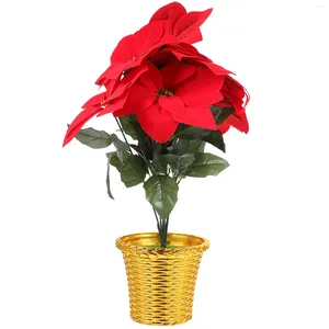 Flores decorativas decoração de natal falso poinsettia vaso mini árvore mesa artificial natal casa adereços falso