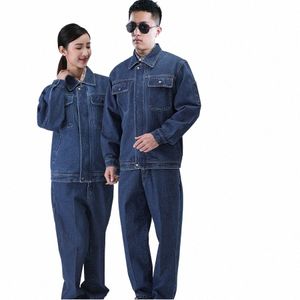 Tuta da saldatura Denim Abbigliamento da lavoro Uomo Donna Jeans Lavoratore Tuta Officina Riparazione auto Magazzino Installati Uniformi meccaniche Y1Ka #