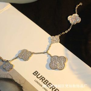 Designer High Version Van Clover Irregular Five Flower Bracelet High Version Platinum Full Diamond Size 925 Silver Jewelry with logo