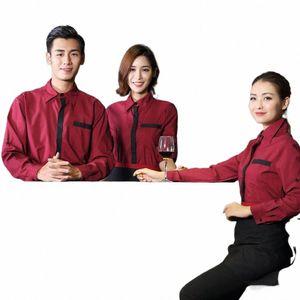 hotel Waiter Work Clothing Men and Women Lg Adjusted Sleeve Print/Embroider DIY Logo Uniform Beer Bar Waitr Shirt+Apr Set y8D5#