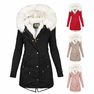 removal Faux Fur Collar Women Coat Waist Drawstring Zipper Hooded Jacket Butt Closure Lady Outwear Back Split Pocket Lady Coat A5uv#