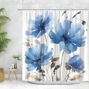 Cortinas de chuveiro azul flor cortina aquarela adorável primavera colorido árvore dandelion moderno minimalista impresso decoração do banheiro