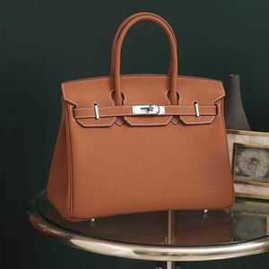 A Birknns Classic Bag High -End -Lederhandtasche Damen Togo Lychee Muster Top -Layer Cowhide Saffir Faden Tte