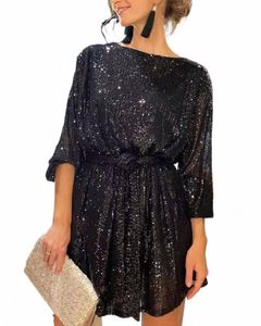 Cutistati błyszcząca czarna cekina dr Women Fall Winter 2022 Batwing Sleeve SCK GLOTTER DRES ELEGANT Party Stroje x5tc#