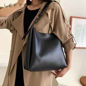 Leftside moda bolsa de couro para as mulheres tendem feminino simples grande capacidade ombro lado bolsas e bolsas 240322