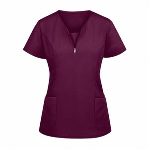 nurses Working Uniform Women Short Sleeve Pockets Workers T-shirt Tops Blouse Nurse Scrubs Accories Nurse Uniform Workwear k3SP#
