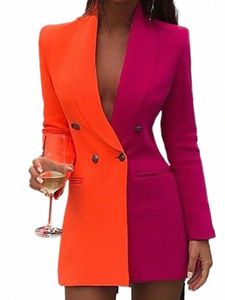 2023 Осень Новая трансграничная европейская и американская женская одежда с контрастным сращиванием пальто профессиональный кардиган с v-образным вырезом костюм-юбка r0Lo #