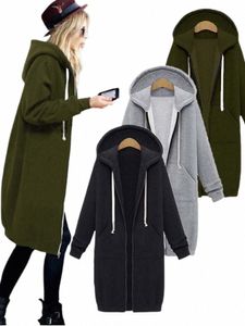 en gång 2023 casual kvinnor lg hoodies tröjor beläggning zip upp ytterkläder huva jacka vinterfickor plus storlek outwear topps 598l#