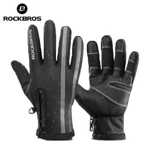 ROCKBROS Winter Fleece Thermal Bicycle Cycling Gloves Long Full Finger Phone Screen Touch Gloves Windproof Warm MTB Bike Gloves