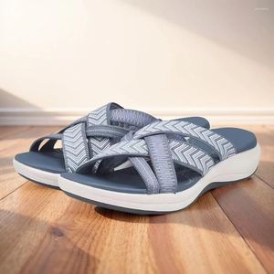 Freizeitschuhe Damen Slide Sandalen Breite Breite Kreuzriemen Strand Offene Zehen Plattform Keil Leicht Für Den Sommer