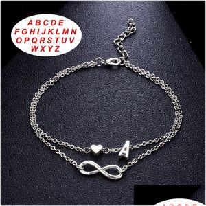 Manschette Verkauf Mode 925 Silber Unendlichkeit Liebe Herz Armbänder 26 Buchstaben Initialen Fußkettchen Armband Für Schmuck Großhandel Drop Lieferung DHFRS