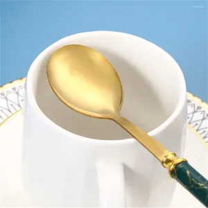 Colheres de sopa de sopa imitação de cerâmica de cor cerâmica no estilo europeu para artigos de mesa de mesa de tabela de mesa de aço inoxidável criativo de aço inoxidável