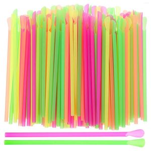 Disposable Cups Straws 150pcs Spoon Dual Use Drinking Straw For Milkshakes Shaved Ice (Mixed Color)