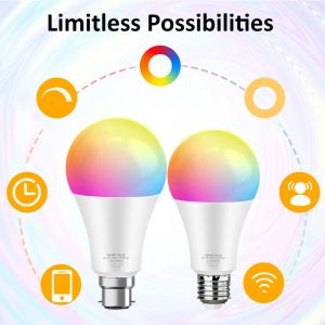 Zigbee/WiFi LED -glödlampa E27 B22 18W 12W RGB Colorful Tuya Smart Life App Control Dimble Compatible Alexa Google Home