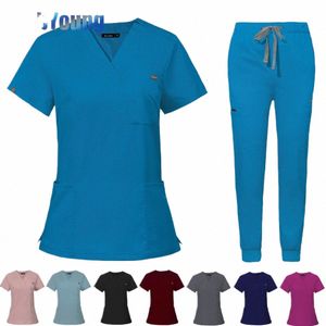 8 colori Scrub Uniforme manica corta Top + Pantaloni Uniforme infermieristica Donna Pet Shop Dottore Scrub Chirurgia medica Abbigliamento da lavoro Scrub Set R75L #