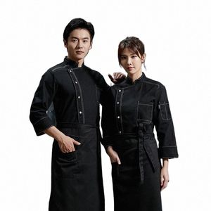 Gancho escondido Novo Macacão de Chef de Comida Ocidental Masculino Pastelaria Cake Shop Baker Catering Cozinha Lg Manga Chef Uniforme Mulheres 27Vg #