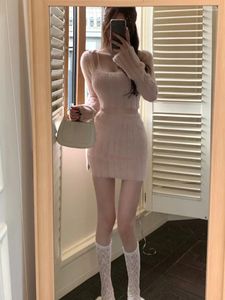 Work Dresses 2024 Autumn Knitted Sweater Suits Female Elegant 2 Piece Skirts Korean Fashion Even Party Y2k Crop Tops Japanese Kawaii