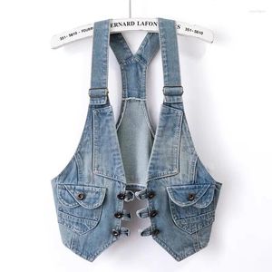 Kvinnors västar Summer Thin Vintage Blue Sling Denim Vest Women Waistcoat Casual Cowboy Sleeveless Jacket Korean Slim Short Jeans Female