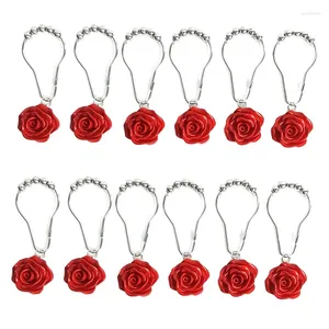 Cortinas de chuveiro 12pcs cortina ganchos anéis para banheiro decorativo rosa flor resina hastes cortinas (vermelho)