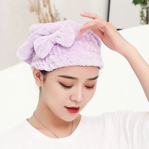2024 Women Spa Bowknot Shower Cap Breathability Microfiber Hair Turban Quickly Towel Drying Towel Hats for Sauna Bathroom Accessories for