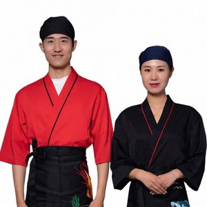 Cozinha japonesa Sushi Camisa Restaurante Cozinheiro Uniforme Japão Izakaya Jaqueta de Cozinha Masculina Verão Kimo Waitr' Roupas de Trabalho W6ap #