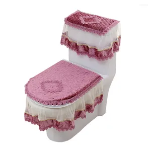 Toalettstol täcker 3-delad europeisk stil plysch badrum dekor tank täcker kudde kuddar set (lila)