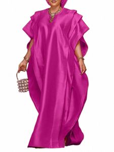 Плюс Размер VONDA Лето Maxi Dr 2024 Женское Элегантное с коротким рукавом атласное платье с рюшами для вечеринок Sundr 2023 Повседневное однотонное платье K2jo #