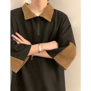 Sommer Hit Farbe Half Zip Kurzarm Männer Polo T Shirt Waffel Plaid Mode Harajuku Casual Übergroße Kleidung Schwarz Weiß khaki 240328