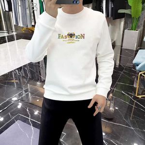 European Fashion Autumn Mens Long Sleeved Hoodie High-end Hot Diamond Bee Slim Fit T-shirt Trendy Brand Round Neck Top