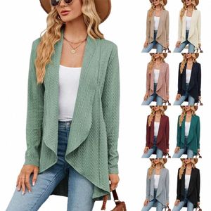 autumn and Winter New Lg-sleeved Solid Color Loose Cardigan Top Women Sknitted Jacket V6Xn#