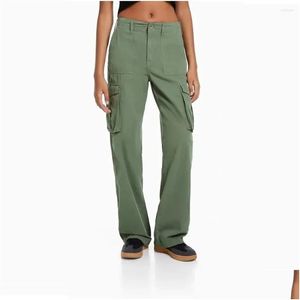 Calça feminina capris verão verde casual verde verde trabalho alta cintura fina longa cor sólida mulher 2024 modas de moda Droga Deli OTOWC