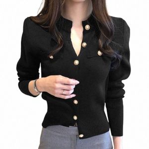 Ny FI -stickad Cardigan Sweater Women Autumn LG Sleeve Short Coat Casual Korean Single Breasted Slim Top Pull Femme 17375 K43Y#