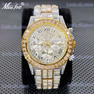 Outros relógios novo luxo es para homens high end pulseira de aço quadrado cristal quartzo hip hop cronógrafo homem à prova d 'água relógio venda quente t240329