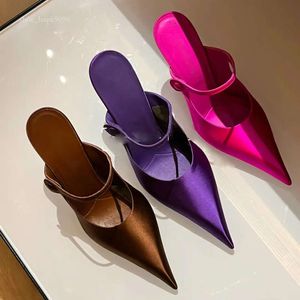 Shoes Designers Womens Sandals Fashion Satin Pointed Toes Stiletto Heel Slippers Top Quality Lady Pumps 9CM High Heeled Womens Wedding Party Dress Shoe 35-42 ed