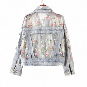 Chaquetas Mujer Summer Spring Streetwear broderi spetsläckverk Sexig denimjacka Kvinnor Frayed Tassel Loose Jeans Coat Femme C6H3#