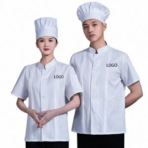 Pizza Chef Garçom Uniforme Atacado Unissex Cozinha Padaria Catering Trabalho Cook Camisa de Manga Curta Cap ou Jaqueta de Chef Apr Hat Set 76EY #