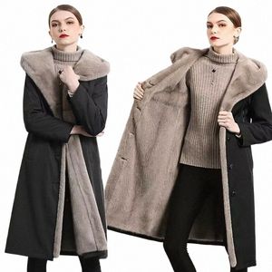 Winter M Wildleder Pelz Futter Frauen Mantel Neue 2023 Koreanische Fi Mit Kapuze Dicke Winter Jacke LG Mantel Weibliche Warme Graben mantel z78k #