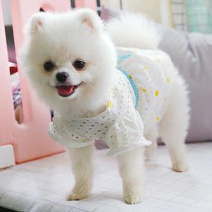 Dog Apparel Summer Daisy Flower Gauze Dress Puff Sleeve Hollow Out Skirt Pet Puppy Clothes Bowknot Princess Dresses For Dogs And Cats