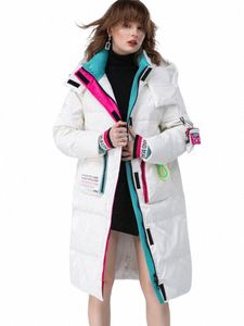 Abbigliamento invernale Cappotto impermeabile lucido Donna Lg 90% Piumino d'anatra bianco Cappotto spesso Capispalla allentato Piumino caldo Parka con cappuccio