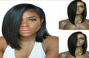 Peruca de cabelo humano com renda frontal estilo bob curto 1030039039 em linha reta parte do meio peruca sem cola peruca completa com bebê ha2053621