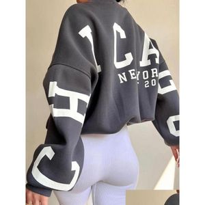 Hoodies للنساء من النوع الثقيل للنساء النساء Y2K خطاب زوال فضفاضة طباعة غير رسمية سميكة طويلة الأكمام قمم الخريف هودي الشارع الشارع د dhmes