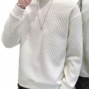men Daily Sweater Men Solid Color Sweater Cozy Men's Winter Sweater Thick Knitted Round Neck Pullover with Waffle for Casual F2uy#