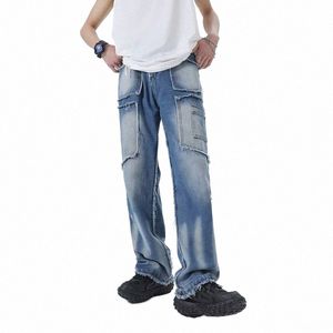 2023サイバーY2Kストリートウェアオールドバギースタッキングジーンズパンツ男性衣類